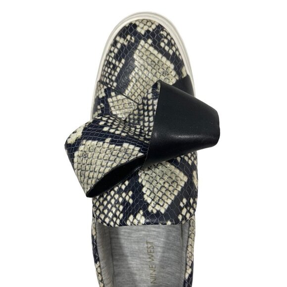NINE WEST Women's Leather Faux Snakeskin Slip Ons Size 8.5 Med Sneakers Bows EUC - Picture 3 of 14